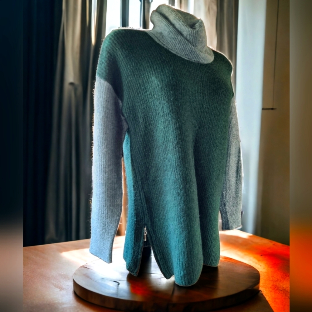 Cynthia Rowley Merino Wool Blend Cowl Neck Sweater with Side Zippers
